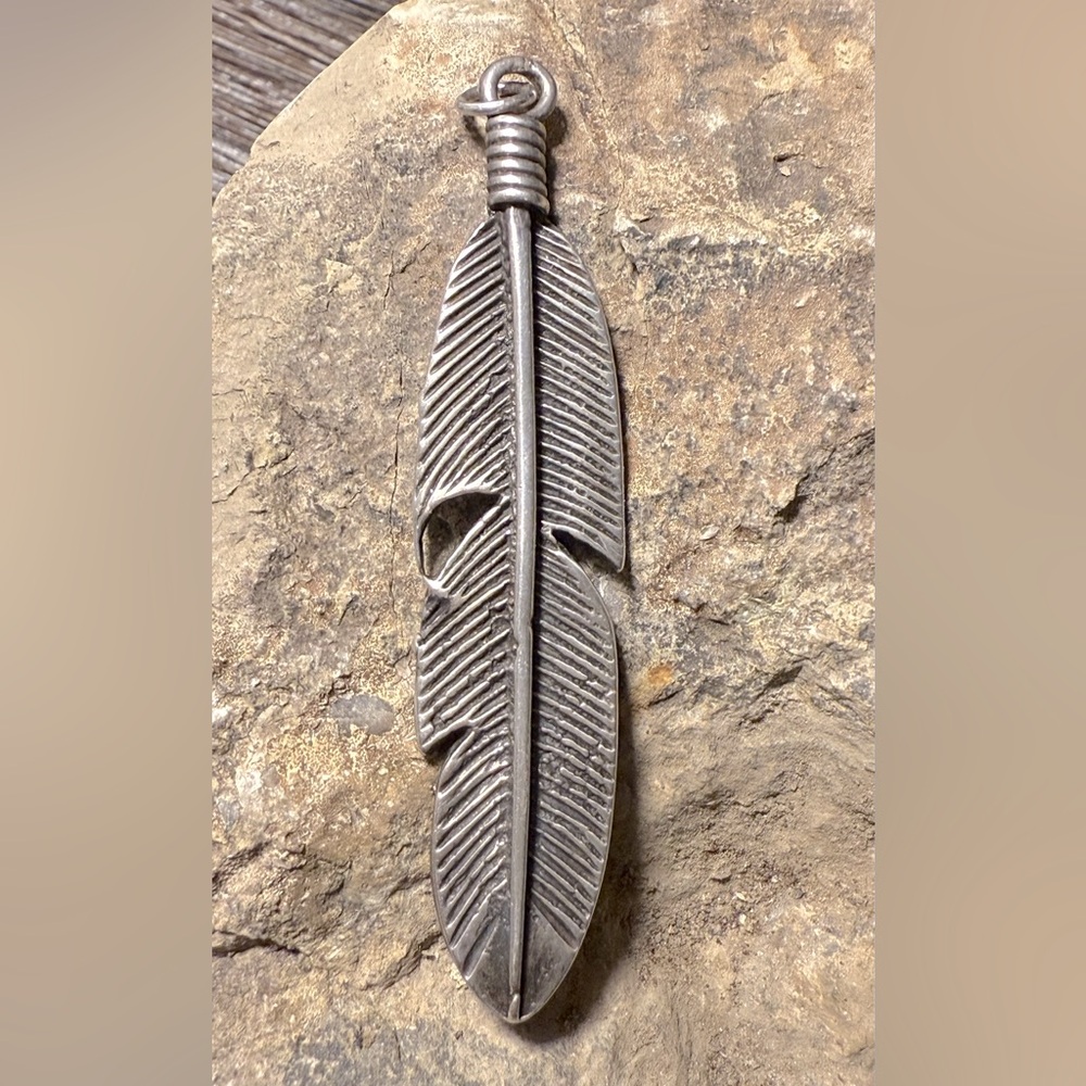 Southwestern Large Sterling Cast Statement Feather Pendant